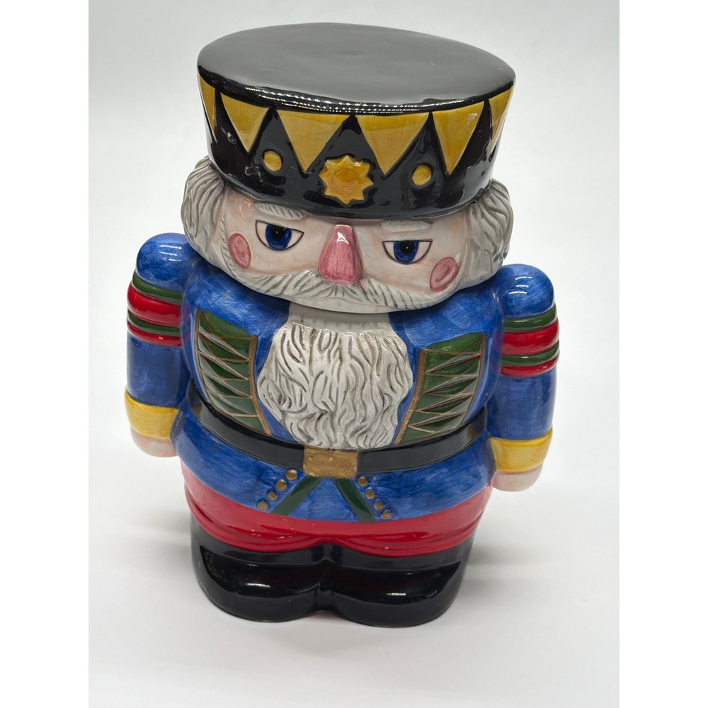 Block Ceramic Nutcracker Cookie Jar‎ Christmas Holiday Soldier Blue Red 11 Inch